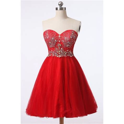 Gorgeous A Line Sweetheart Short Red Tulle Beaded Prom Dress