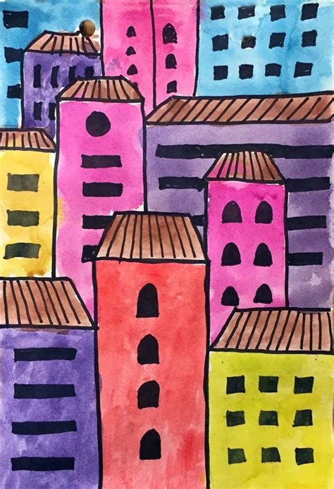 Easy How To Draw Overlapping Buildings Tutorial And Buildings Coloring