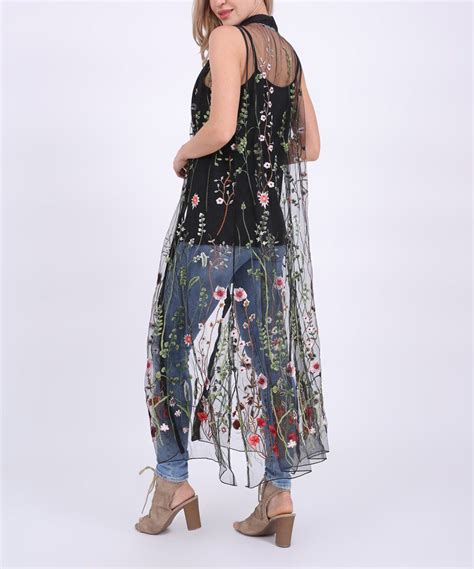 Take A Look At This Black Floral Embroidered Sheer Sleeveless Duster