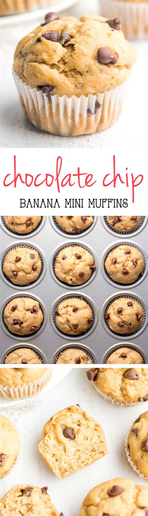 Chocolate muffins on wooden board chocolate muffins on wooden board. Chocolate Chip Banana Mini Muffins | Amy's Healthy Baking