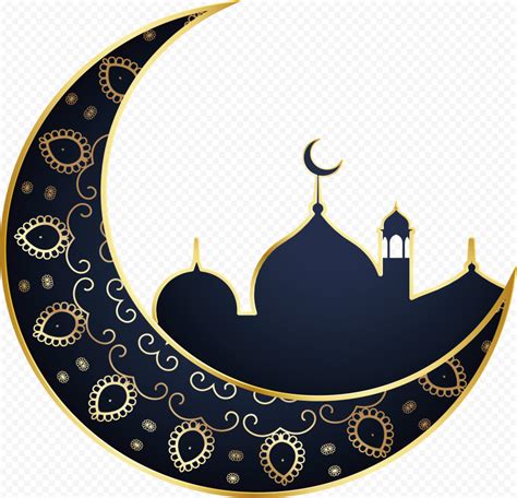 Blue And Gold Mosque Moon Illustration Ramadan Citypng