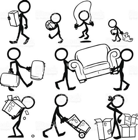 Stickfigures Moving Furniture Moving Boxes Suitcases Moving House