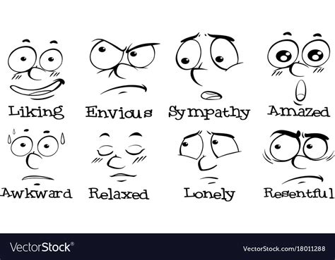 Different Expressions On Human Face With Words Vector Image