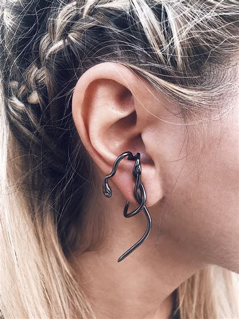 Snake Ear Cuffblack Ear Cuffsnake Ear Pieceblack Snake Earrings