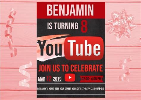 Youtube Invitation Youtube Birthday Invitation Youtube Theme Party