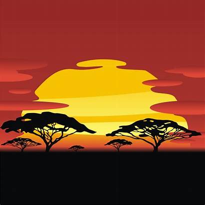 Sunset African Clipart Vector Background Tree Drawing
