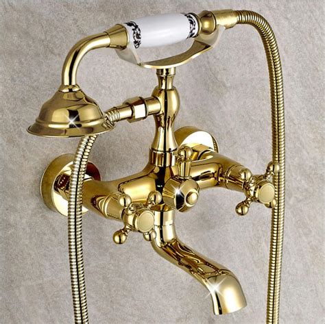 Shower Faucet Brass Polished Gold Bathtub Faucets Hand Rain Shower Head
