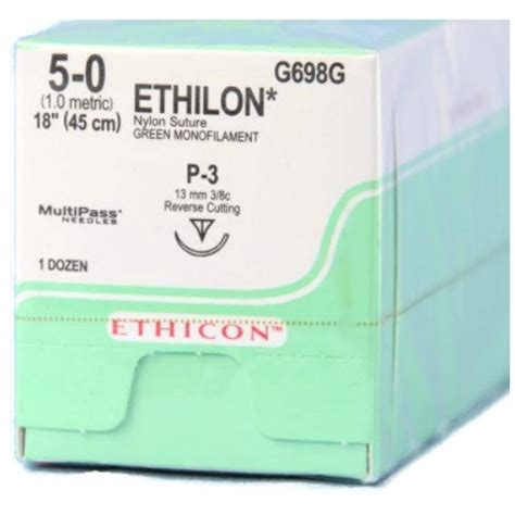 Ethicon 5 0 X 18 Ethilon Nylon Green Sutures With P 3 Needle 12box