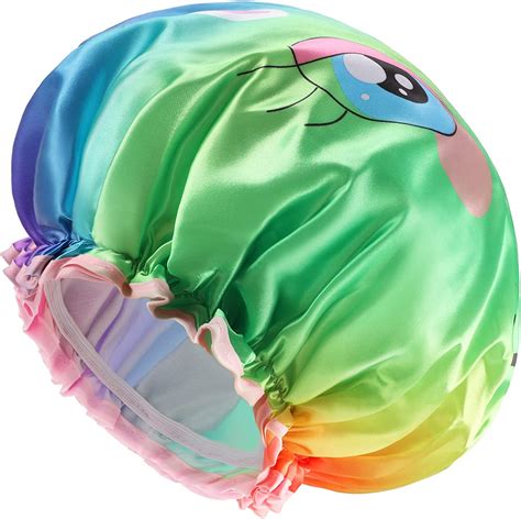 Mikimini Rainbow Shower Cap For Women And Girls Reusable Oversized Washable Double Waterproof