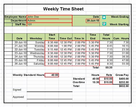 Timesheet Template Excel With Overtime