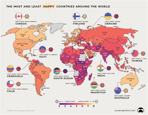 The Most And Least Happy Countries Around The World 2019 Vivid Maps