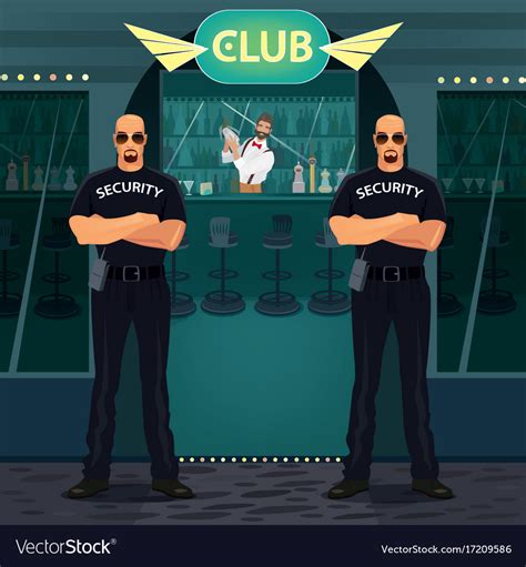Bouncers Standing Near Entrance To Night Club Vector Image