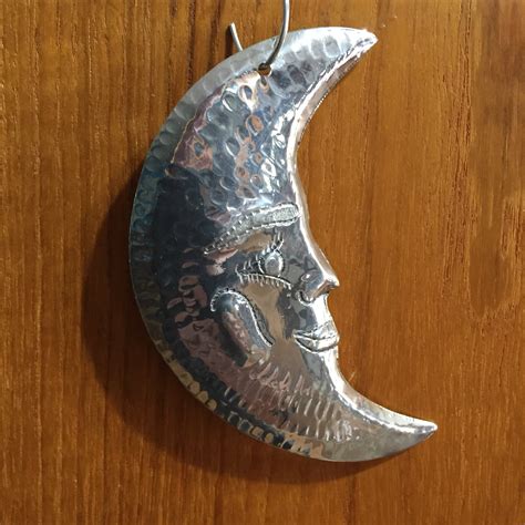 Hand Cut Hammered Polished Aluminum Crescent Moon Ornament