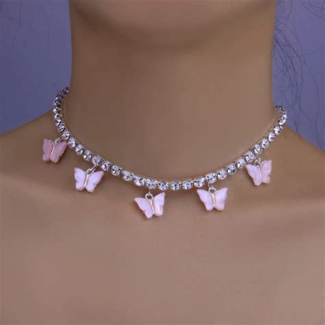Colorflu Butterfly Necklaces For Women Rhinestone Choker Pendant