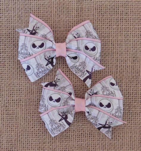 Set of nightmare before christmas inspired flattened clear finished bottle cap party pack inch ball chain necklaces larger orders definitely available by custom request these necklaces are ready to ship. JACK SKELLINGTON PINK BOW SET