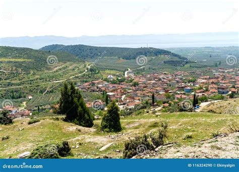 Landscape Meadow View Of Village With Houses Stock Photo Image Of