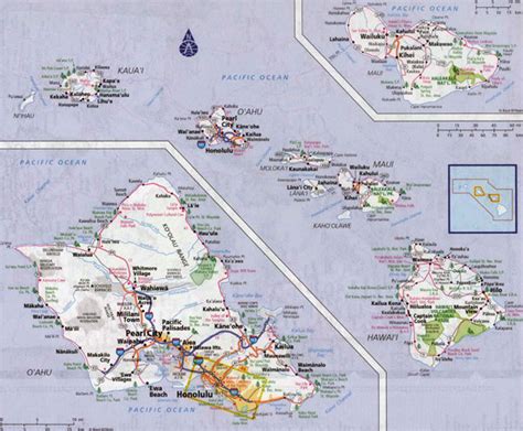 Large Detailed Road Map Of Hawaii Islands With All Cities And Villages