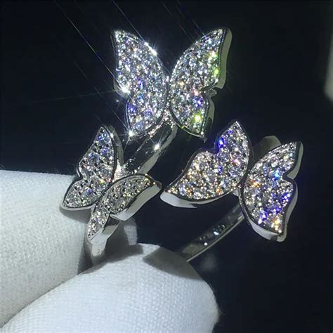 Charming Butterfly Ring Jewelry 925 Sterling Silver Aaaaa Cubic