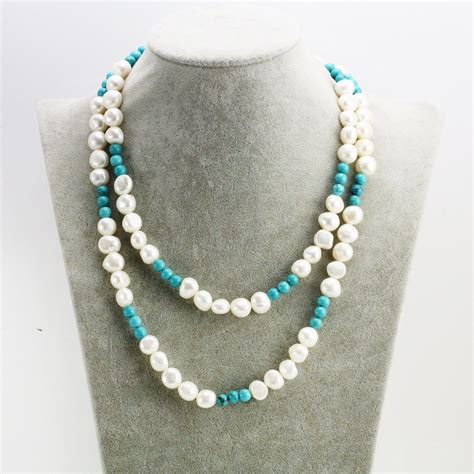 30inch 60inch Extra Long Turquoise Pearl Necklace Pearl And Turquoise