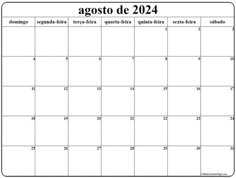 Agosto De 2024 Calendario Grátis Em Português Calendario Agosto
