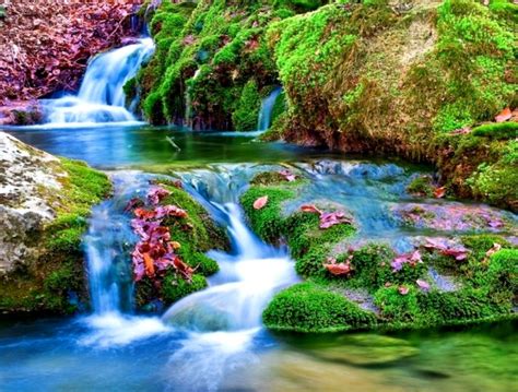 Waterfall Cascade Nature Colorful Fields Lovely Peaceful