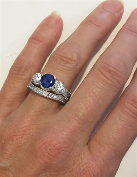 Average customer rating $ 4.9 out of 5 stars. Past Present Future Ornate Engraved Sapphire Engagement Ring and Matching Wedding Band with ...