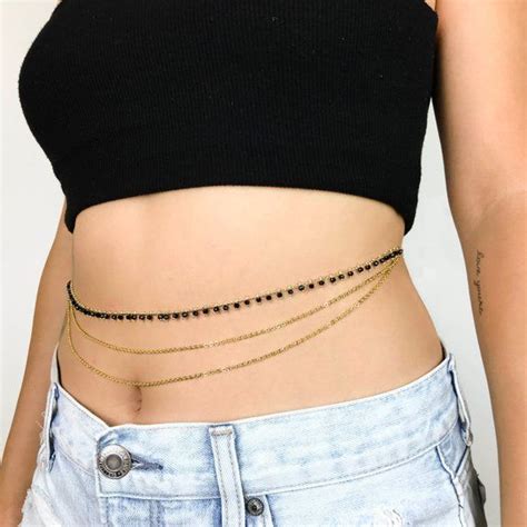 Black Beaded Layered Belly Chain Gold Waist Chain Belly Necklace