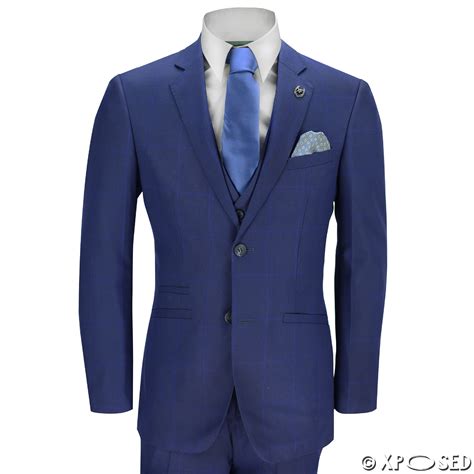 Mens dark navy blue suit for men. Mens 3 Piece Suit Blue Check on Navy Vintage Retro Smart ...