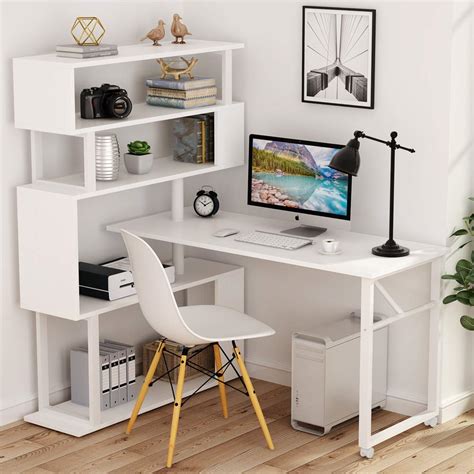 Tribesigns Rotating Computer Desk With 5 Shelves Bookshelf Modern L
