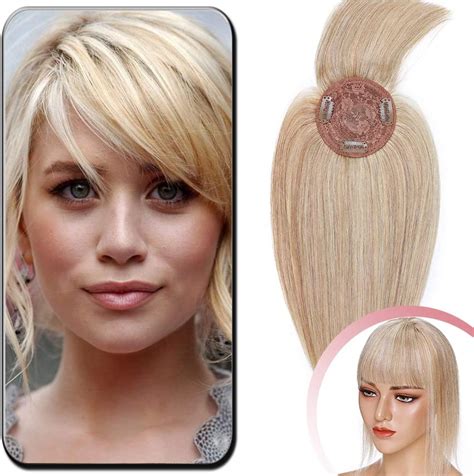 Elailite Human Hair Topper With Fringe Clip In For Women Thinning Hair