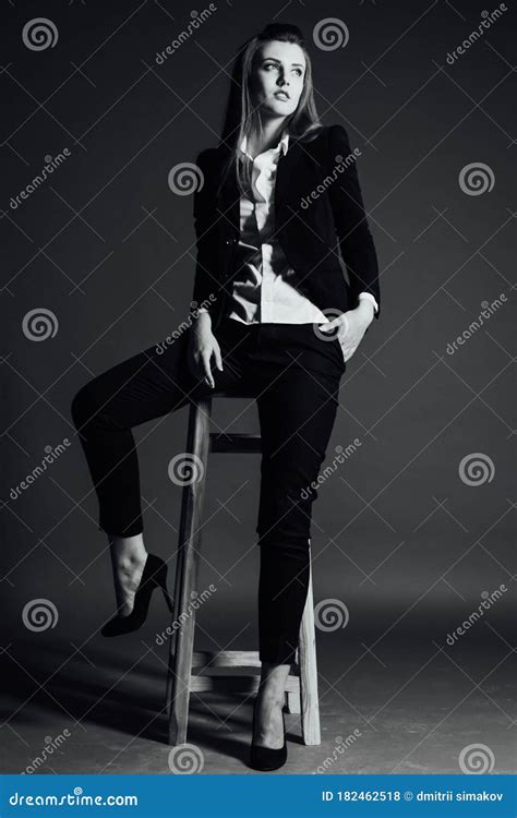 Girl Posing In The Studio On A Chair Stock Photo Image Of Face Body