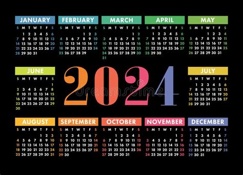 Kalender 2024 En 2025 Jaar Engels Kleurrijke Vectorset Sjabloon Voor