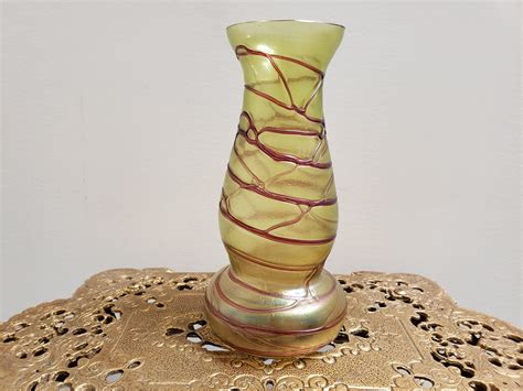 Kralik Loetz Threaded Green Vase Antique Kralik Art Glass Etsy