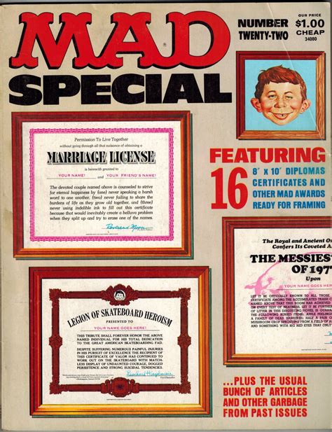 Mad Magazine Special 22 W Certificates Diploma Awards