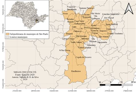 Localização da área de estudo Município de São Paulo e Subprefeituras
