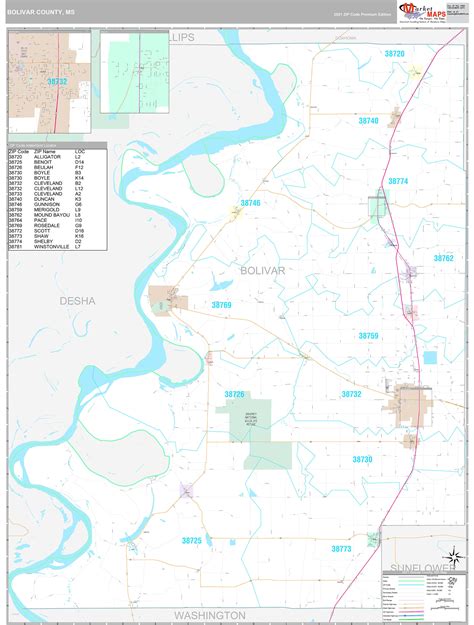 Bolivar County Ms Wall Map Premium Style By Marketmaps