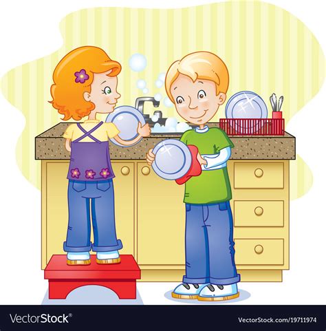 Children Doing Dishes Royalty Free Vector Image