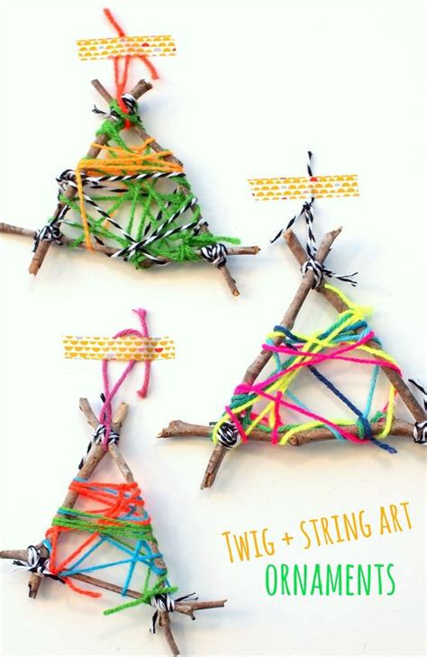 Twig And Wool Decorations Craft Stick Crafts Crafts For Kids Crafts