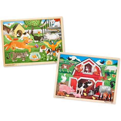 Melissa And Doug Animals Wooden Jigsaw Puzzle Sets Pets And Farm 24