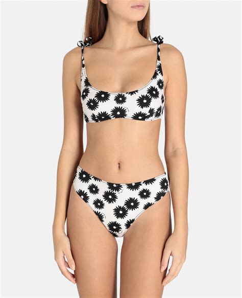 Stella Mccartney Slip Bikini Linda A Fiori Black Cream Swimwear