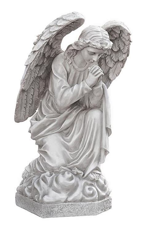 Kneeling Praying Angel Outdoor Garden Statue 26 Inch Antique Stone
