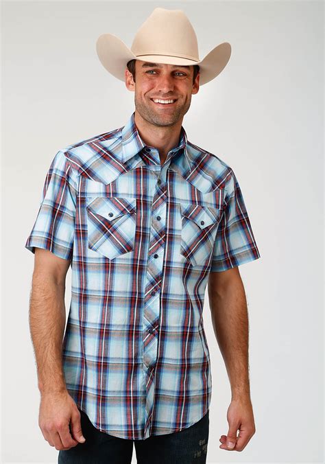 Roper Mens Short Sleeve Liberty Plaid Western Snap Shirt