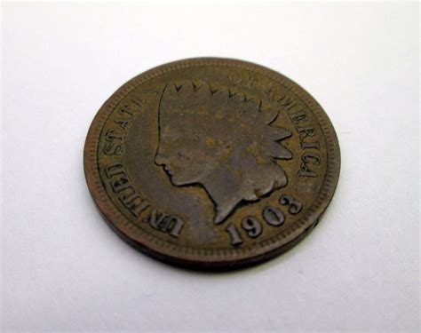 1903 Us Indian Head Penny 1 Cent Coin Usa American Currency Vg Very