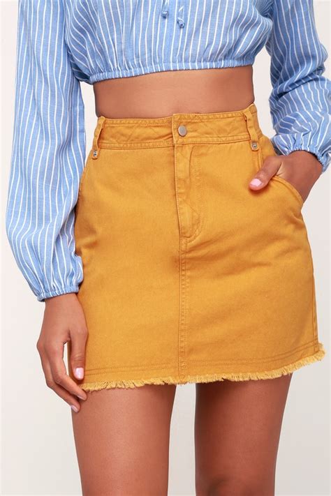 Cute Mini Skirt Mustard Yellow Mini Skirt Denim Mini Skirt