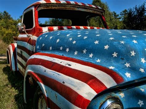 Old Ford Truck Painted With American Flag Pattern Rockland Maine Usa