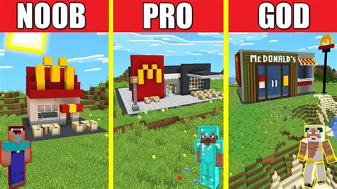 Minecraft Battle Mcdonalds Build Challenge Noob Vs Pro Vs Hacker Vs