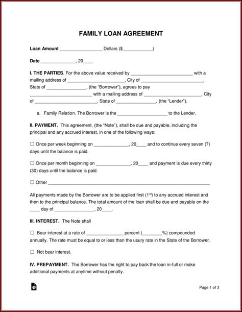 These contracts protect you and your loved one, as well as the caregiver. Family Loan Agreement Template - Template 1 : Resume Examples #Wk9y1v693D