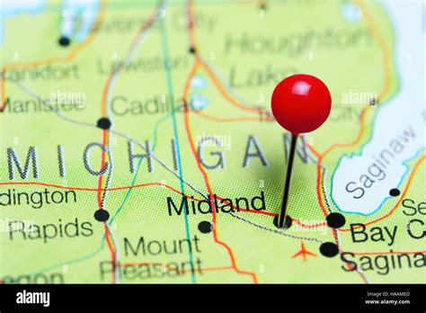 Midland Pinned On A Map Of Michigan Usa Stock Photo Alamy
