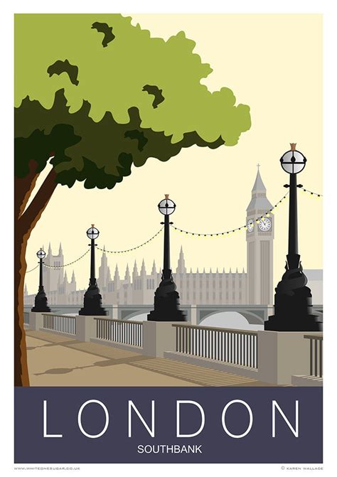 London Art Print Travelrailway Poster Of London Southbank Etsy Uk