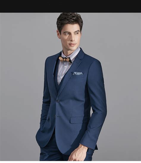 2018 Italian Style Navy Blue Groom Tuxedos Double Breasted Slim Fit Men